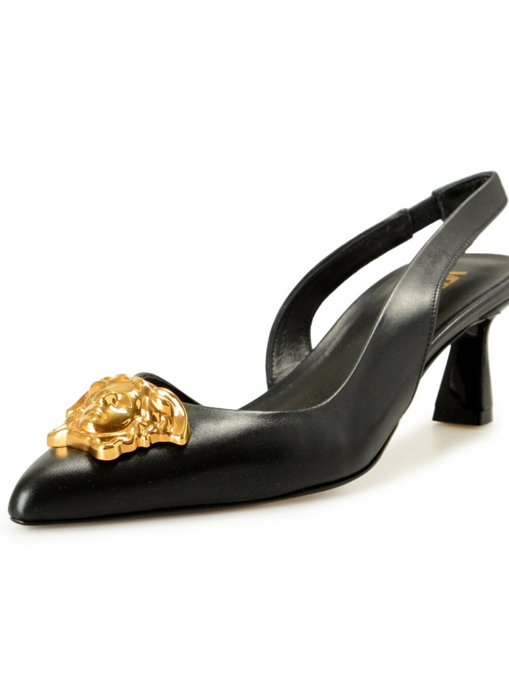 Versace Women's Black 100% Leather Gold Medusa Pump Shoes US 6 IT 36